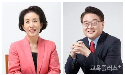 박선영(왼쪽) 예비후보와 조전혁 예비후보가 조영달 예비후보.  