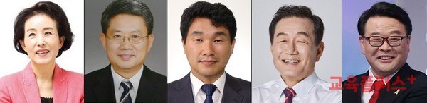 (왼쪽부터)박선영, 윤호상, 이주호, 조영달, 조전혁 서울교육감 예비후보.